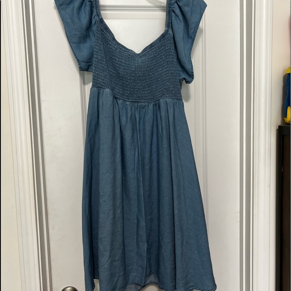 Torrid off shoulder denim midi dress